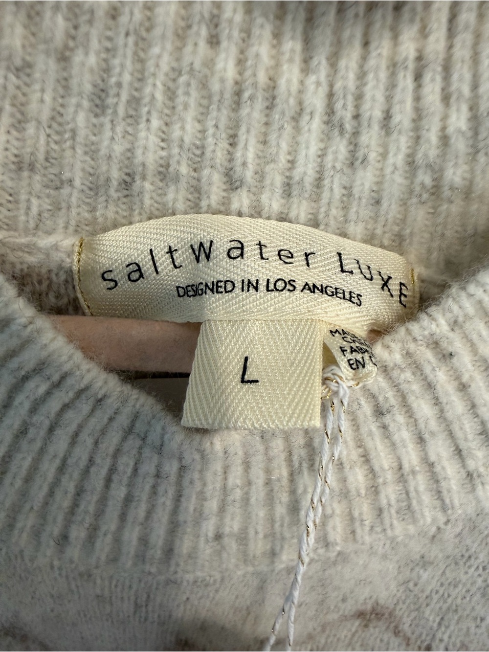 saltwater LUXE cream ribbed crewneck sweater